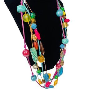 Bright Multi Strand Beaded Necklace Vintage Lonnie Lovness Mixed Media Beads